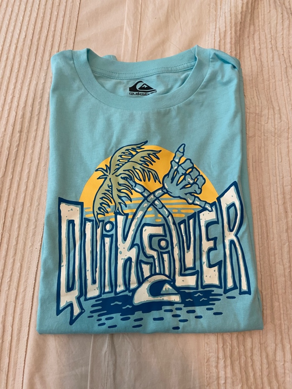Quiksilver Turquoise Tee with Yellow & Navy Surf Graphic